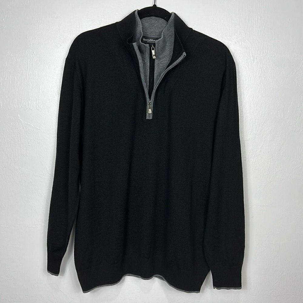 Gianni Marcelo Fine Merino Wool Blend 1/4 Zip Double Mock Neck Size XL